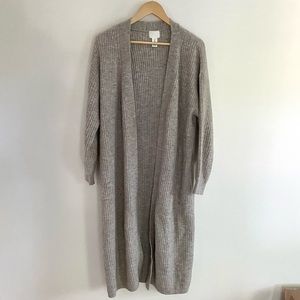 H&M Ribbed Knit Wool Blend Longline Open Cardigan